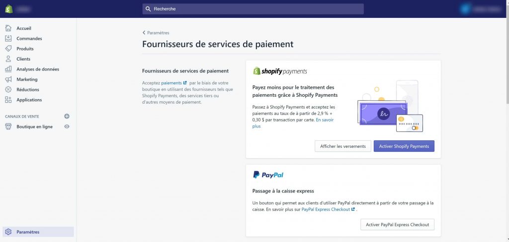 Fournisseurs de services de paiement Shopify