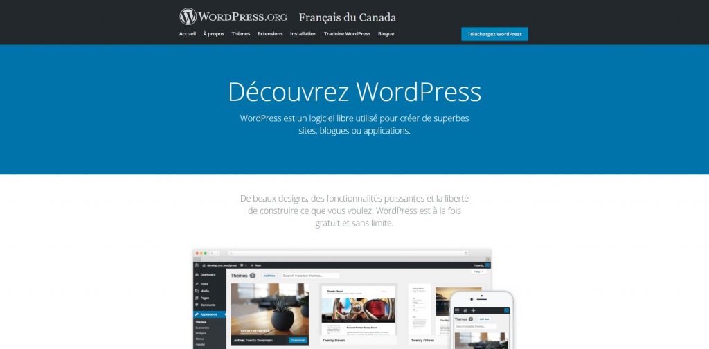 Page d'accueil WordPress